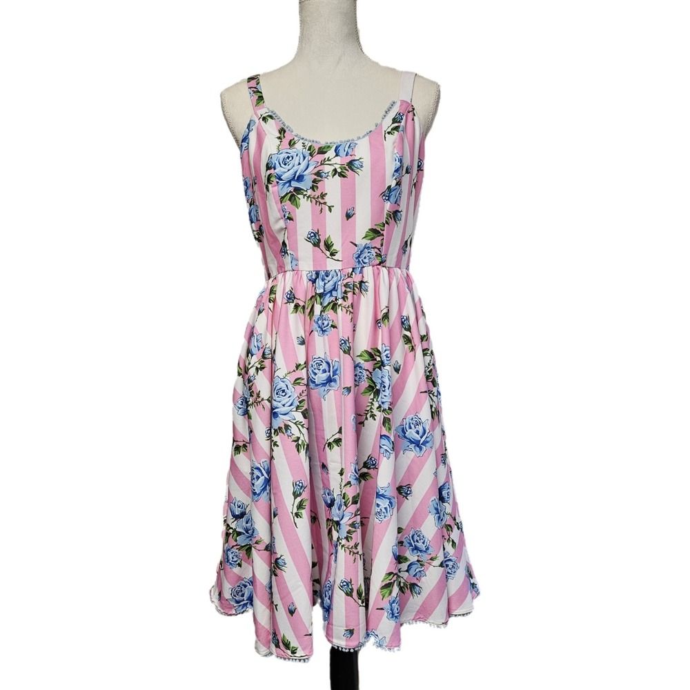 NWT Sourpuss Sweets Carousel Roses Pink Stripe Swing Dress Size S Pinup Punk - Picture 2 of 10